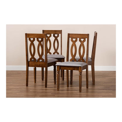 Grey Fabric Upholstered Walnut Brown Finished 4-Piece Wood Dining Chair Set