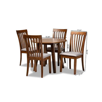Grey Fabric Upholstered and Walnut Brown Finished Wood 5-Piece Dining Set