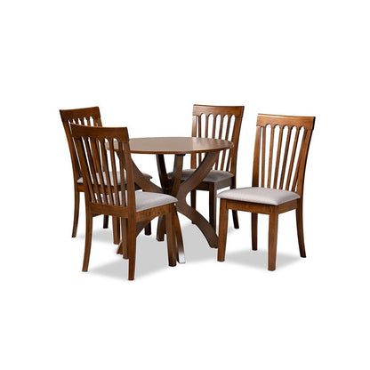 Grey Fabric Upholstered and Walnut Brown Finished Wood 5-Piece Dining Set