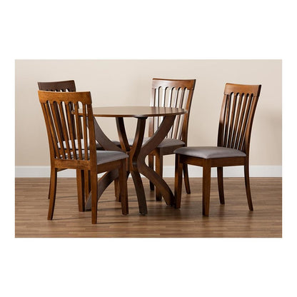 Grey Fabric Upholstered and Walnut Brown Finished Wood 5-Piece Dining Set