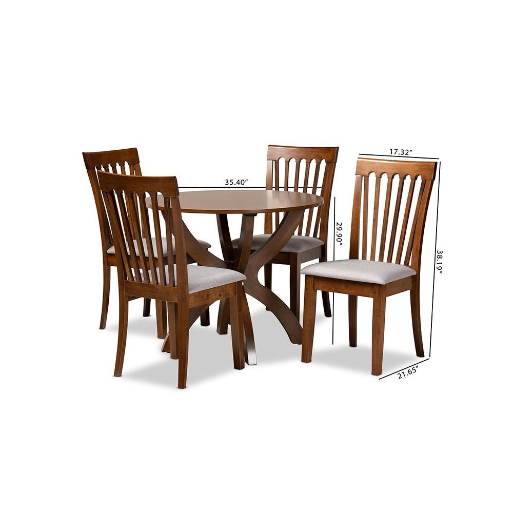 Grey Fabric Upholstered and Walnut Brown Finished Wood 5-Piece Dining Set