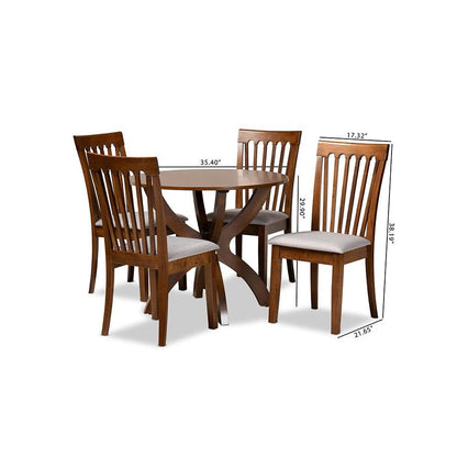 Grey Fabric Upholstered and Walnut Brown Finished Wood 5-Piece Dining Set