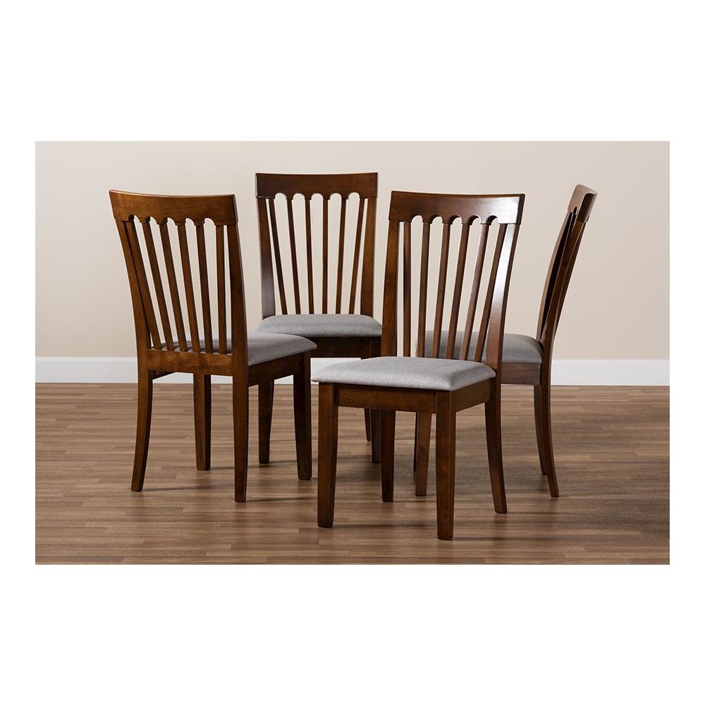 Grey Fabric Upholstered Walnut Brown Finished Wood Dining Chair Set