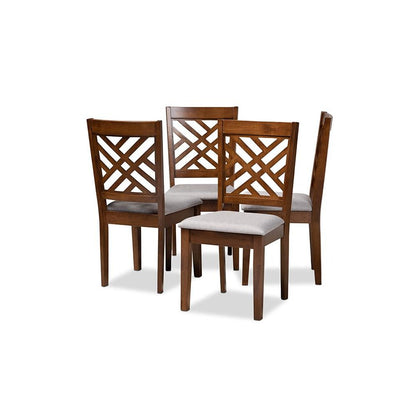 Grey Fabric Upholstered Walnut Brown Finished 4-Piece Wood Dining Chair Set Set