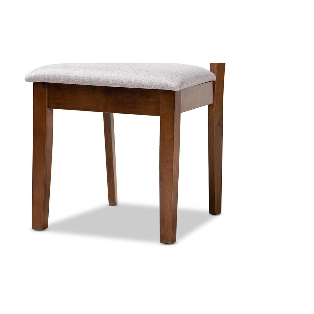 Grey Fabric Upholstered and Walnut Brown Finished Wood 5-Piece Dining Set