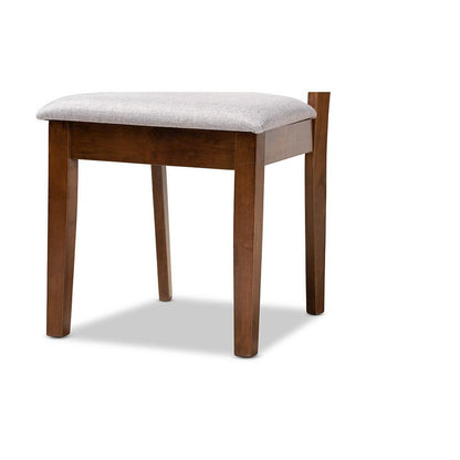 Grey Fabric Upholstered and Walnut Brown Finished Wood 5-Piece Dining Set