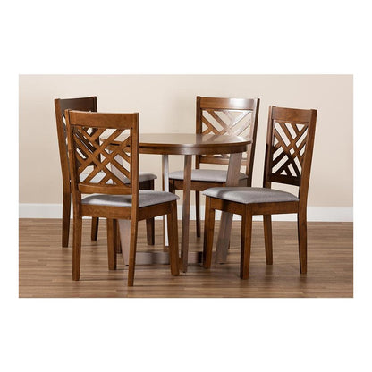Grey Fabric Upholstered and Walnut Brown Finished Wood 5-Piece Dining Set