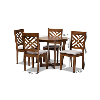 Grey Fabric Upholstered and Walnut Brown Finished Wood 5-Piece Dining Set