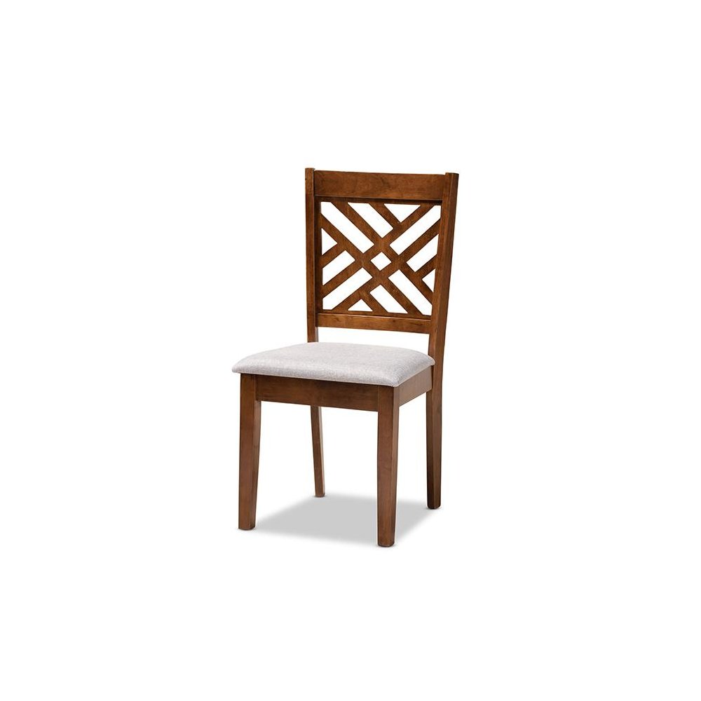 Grey Fabric Upholstered and Walnut Brown Finished Wood 5-Piece Dining Set