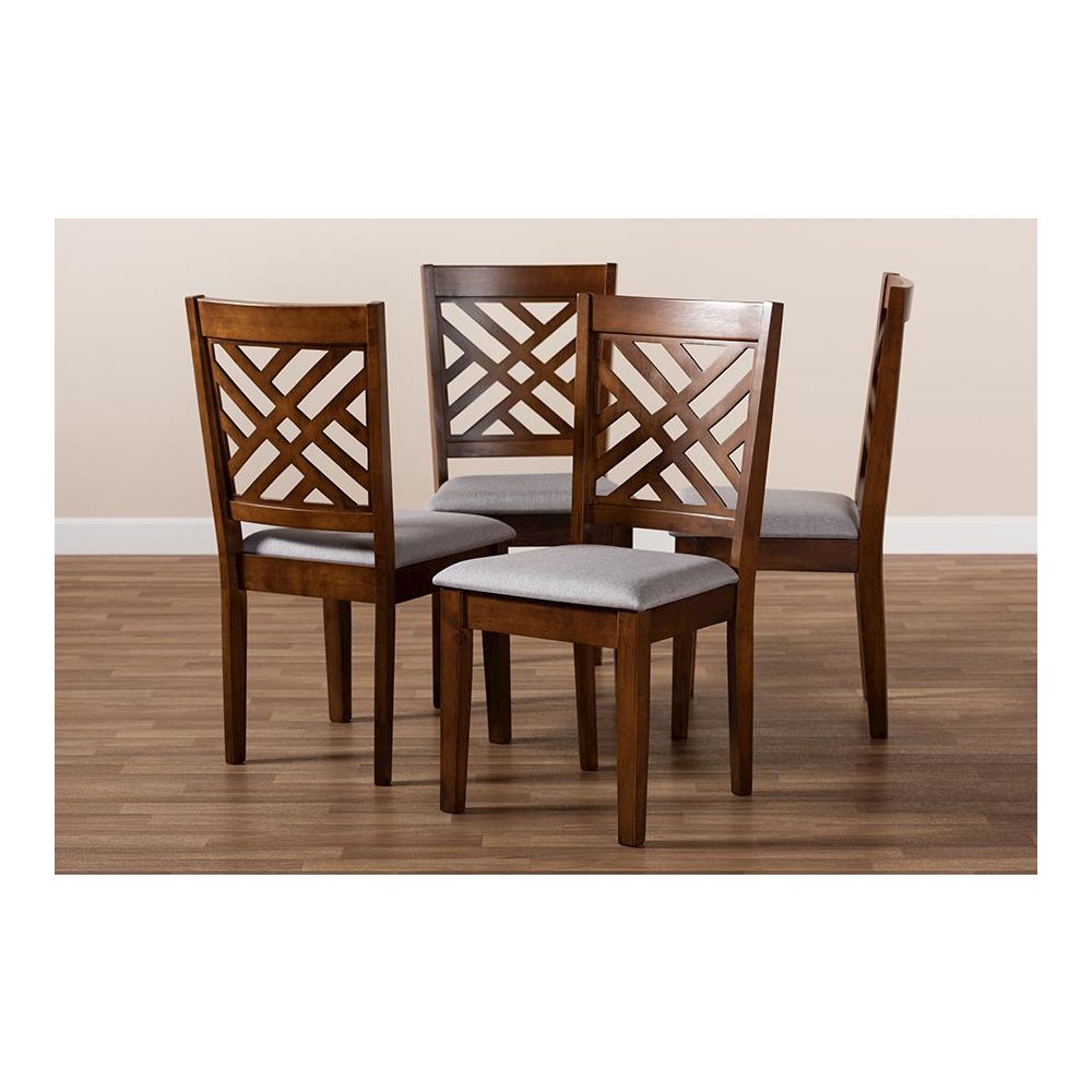 Grey Fabric Upholstered Walnut Brown Finished 4-Piece Wood Dining Chair Set Set