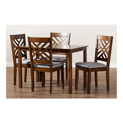 Grey Fabric Upholstered Walnut Brown Finished Wood 5-Piece Dining Set