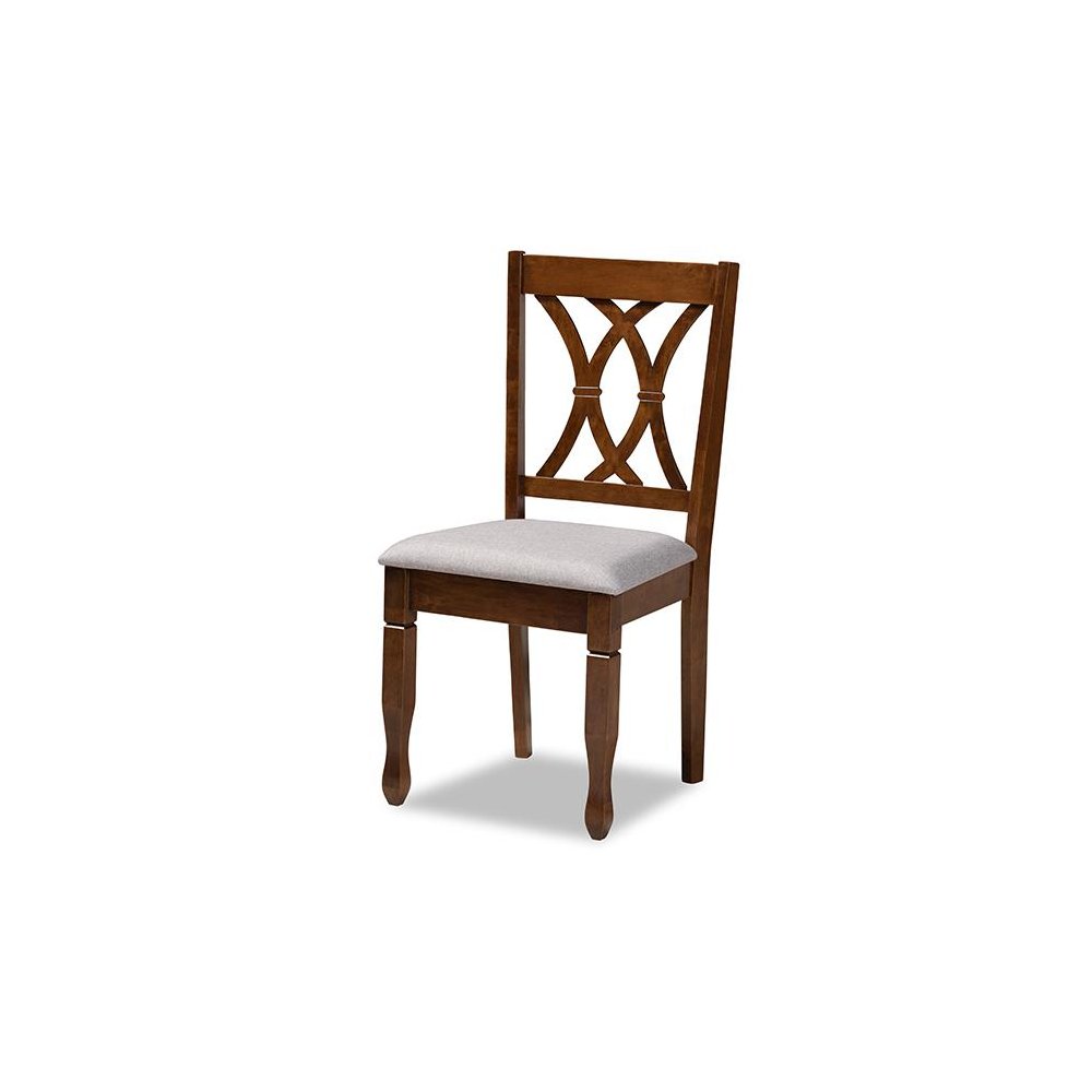 Grey Fabric Upholstered and Walnut Brown Finished Wood 5-Piece Dining Set