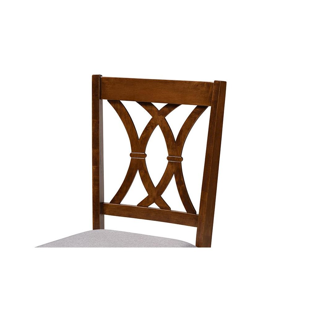 Grey Fabric Upholstered and Walnut Brown Finished Wood 5-Piece Dining Set