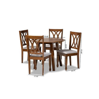 Grey Fabric Upholstered and Walnut Brown Finished Wood 5-Piece Dining Set