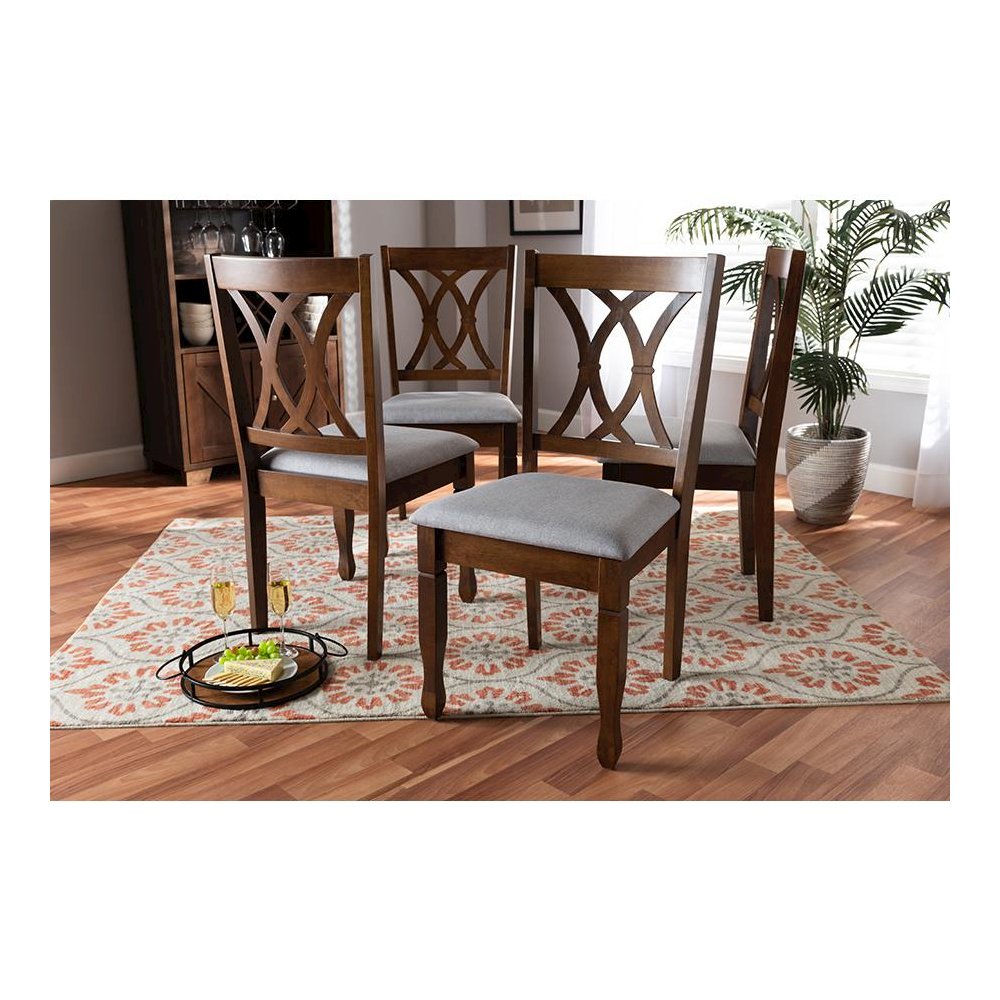 Walnut Brown Finished Wood 4-Piece Dining Chair Set Set