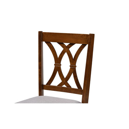 Grey Fabric Upholstered and Walnut Brown Finished Wood 5-Piece Dining Set
