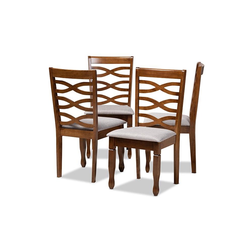 Grey Fabric Upholstered and Walnut Brown Finished Wood 4-Piece Dining Chair Set