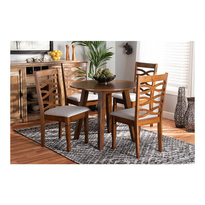 Grey Fabric Upholstered and Walnut Brown Finished Wood 5-Piece Dining Set