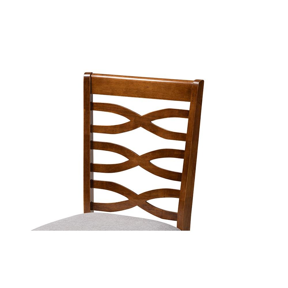 Grey Fabric Upholstered and Walnut Brown Finished Wood 5-Piece Dining Set