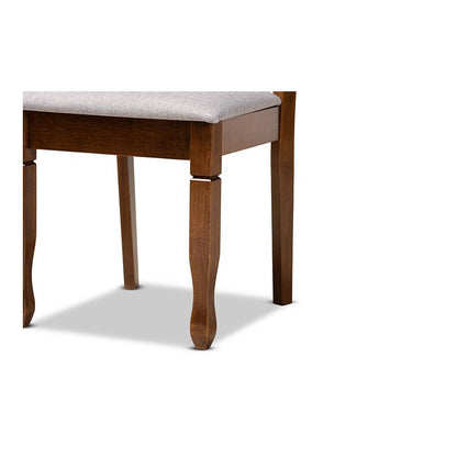 Grey Fabric Upholstered and Walnut Brown Finished Wood 5-Piece Dining Set