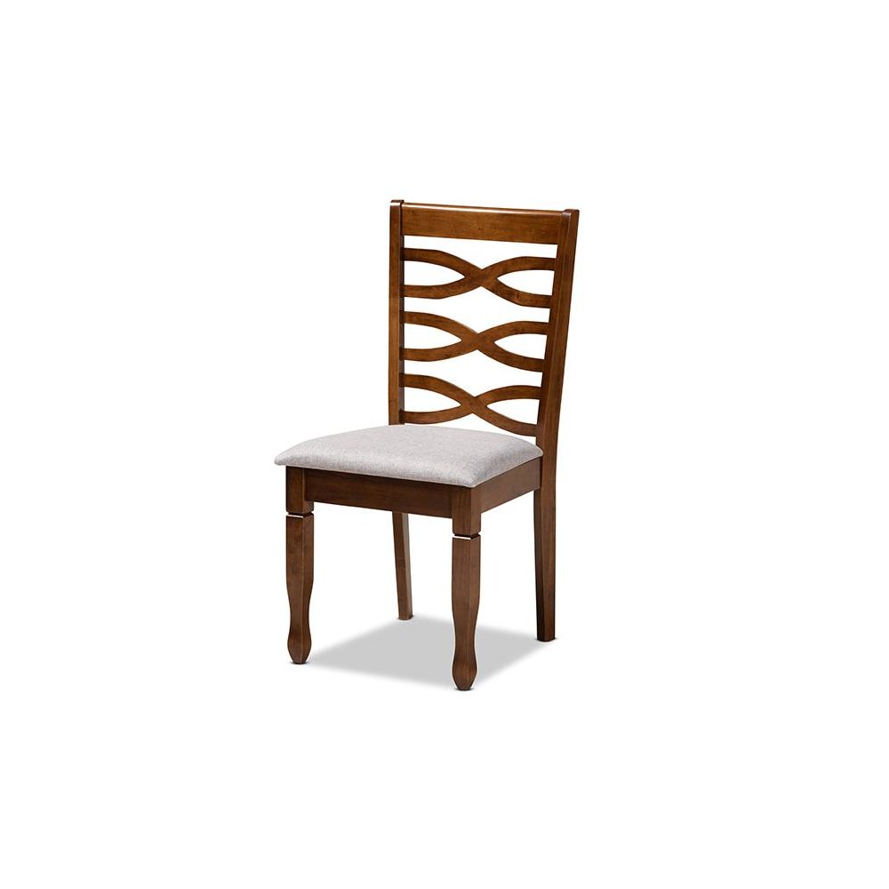 Grey Fabric Upholstered and Walnut Brown Finished Wood 4-Piece Dining Chair Set