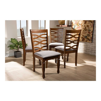 Grey Fabric Upholstered and Walnut Brown Finished Wood 4-Piece Dining Chair Set
