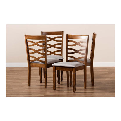 Grey Fabric Upholstered and Walnut Brown Finished Wood 4-Piece Dining Chair Set