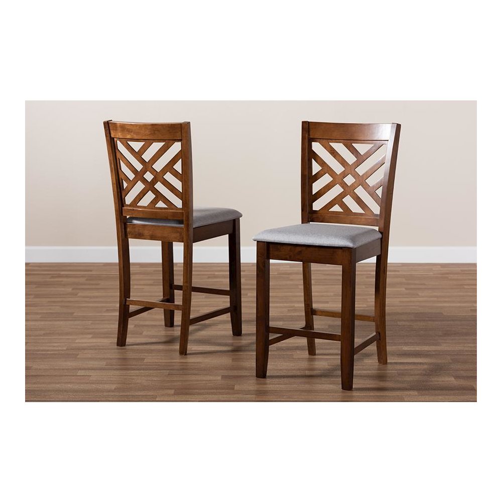 Walnut Brown Finished 2-Piece Wood Counter Height Pub Chair Set Set