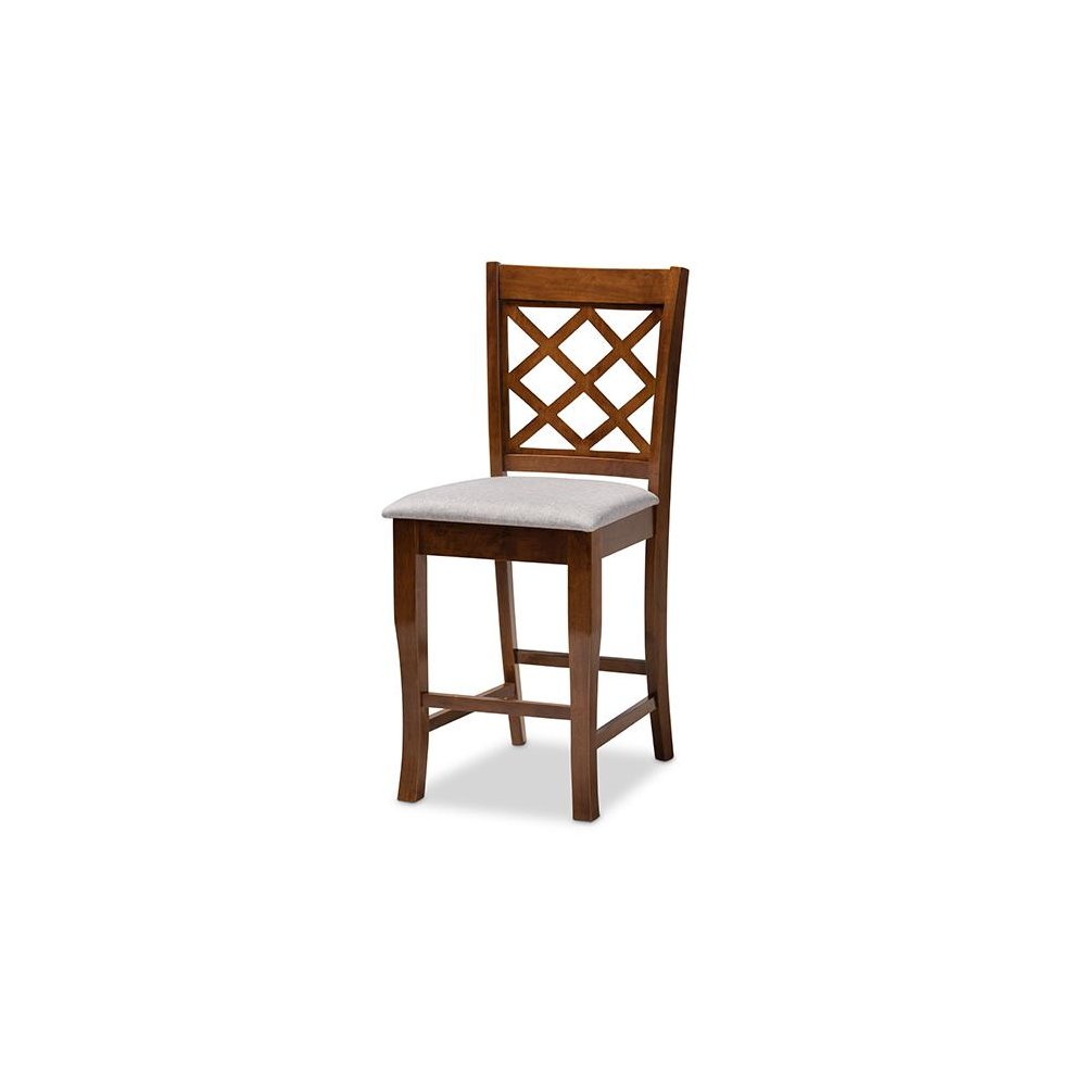 Grey Fabric Upholstered Walnut Brown Finished 5-Piece Wood Pub Set