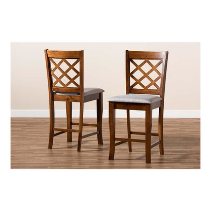 Walnut Brown Finished Wood 2-Piece Counter Height Pub Chair Set