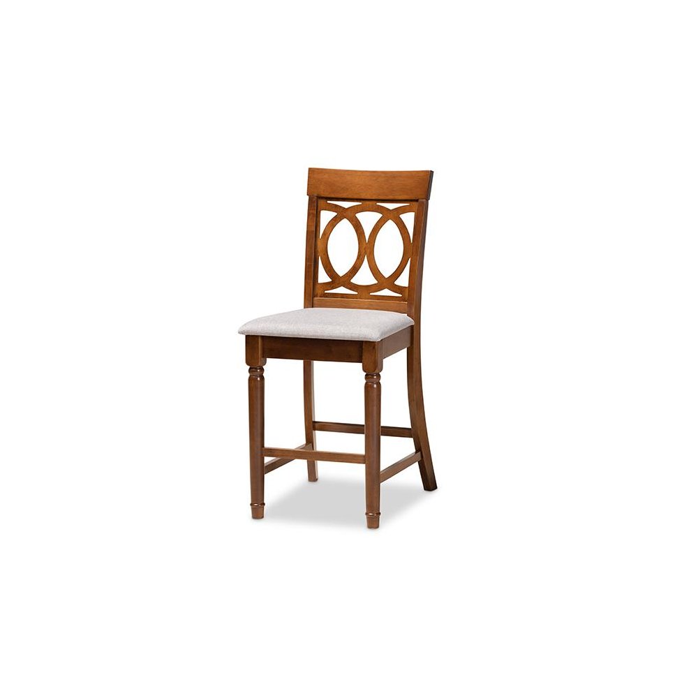 Grey Fabric Upholstered Walnut Brown Finished 5-Piece Wood Pub Set