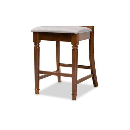 Grey Fabric Upholstered Walnut Brown Finished 5-Piece Wood Pub Set