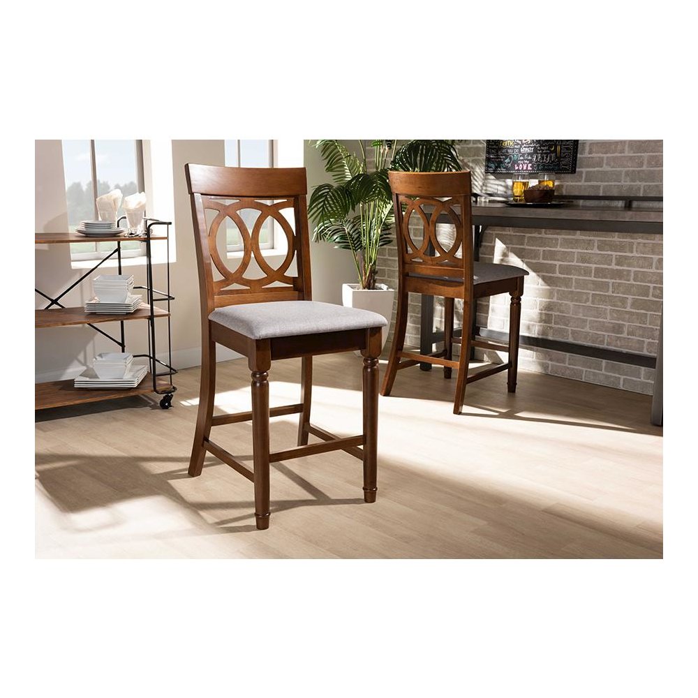 Walnut Brown Finished Wood 2-Piece Counter Height Pub Chair Set
