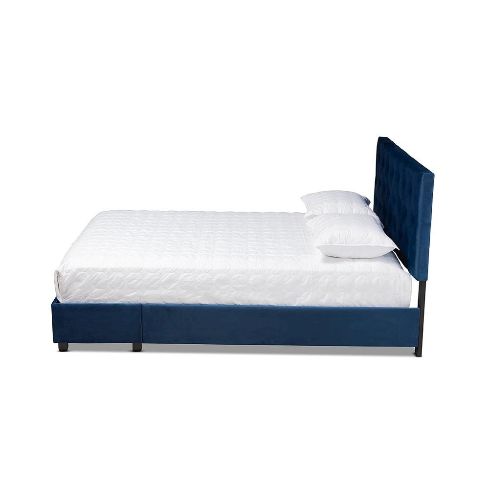 Navy Blue Velvet Fabric Upholstered 2-Drawer Queen Size Platform Storage Bed
