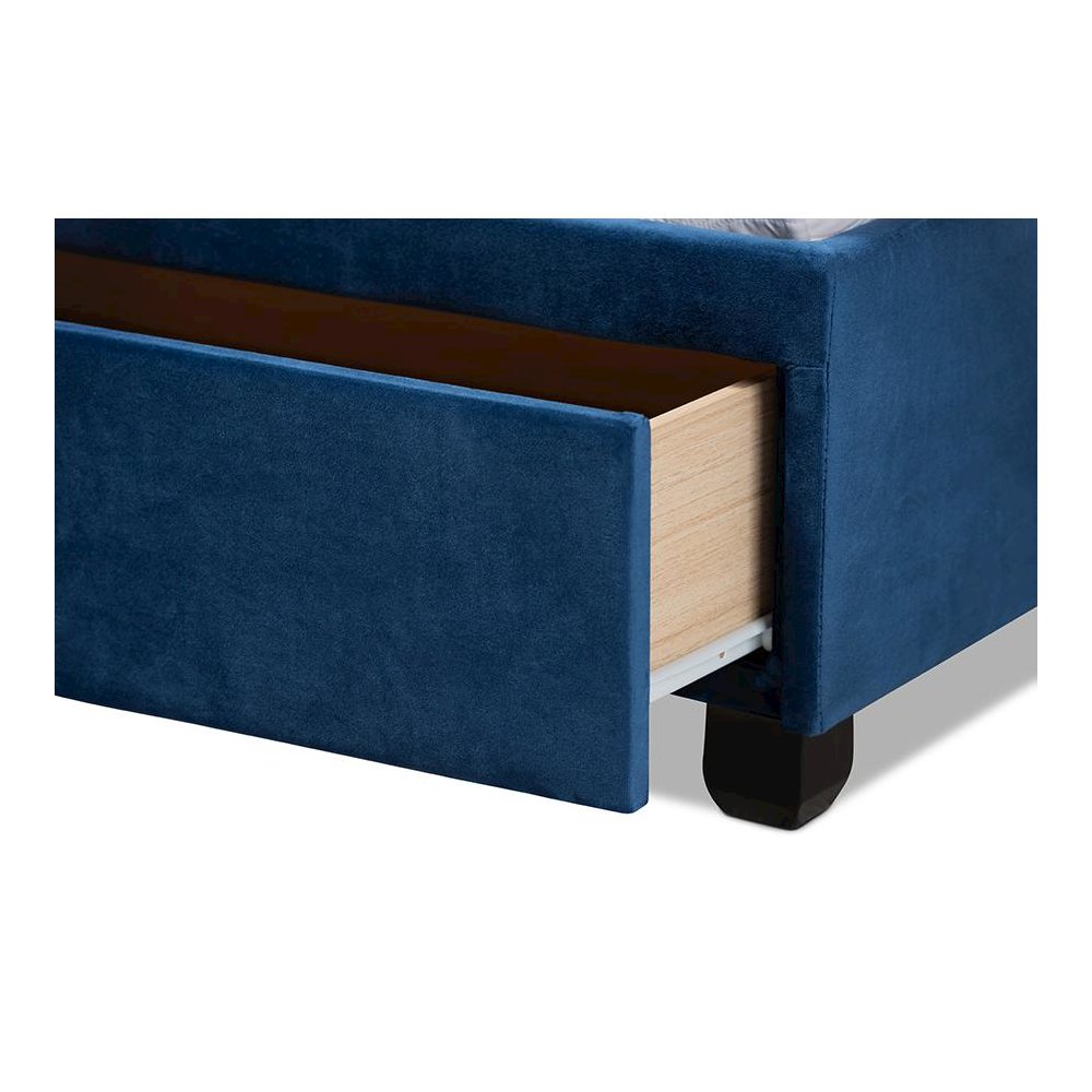 Navy Blue Velvet Fabric Upholstered 2-Drawer Queen Size Platform Storage Bed