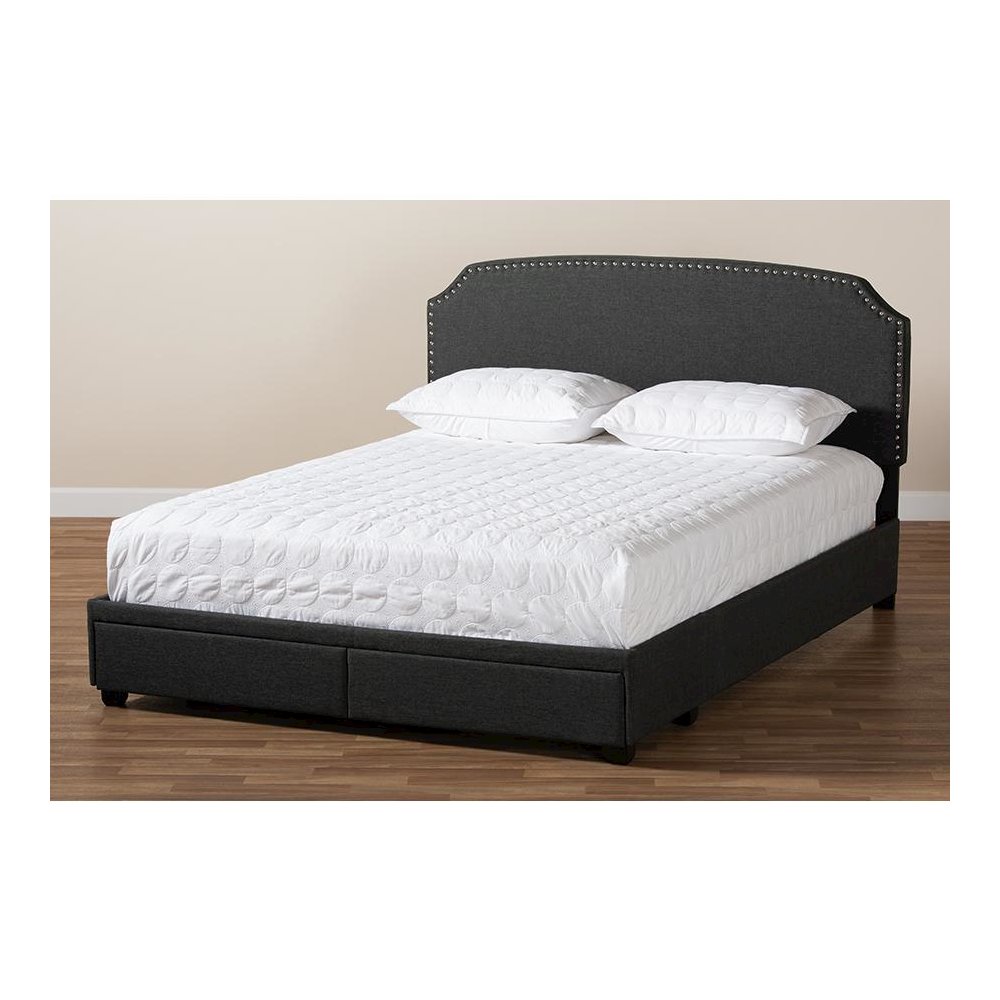Larese Dark Grey Fabric Upholstered 2-Drawer Queen Size Platform Storage Bed