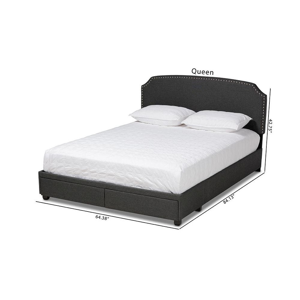Larese Dark Grey Fabric Upholstered 2-Drawer Queen Size Platform Storage Bed