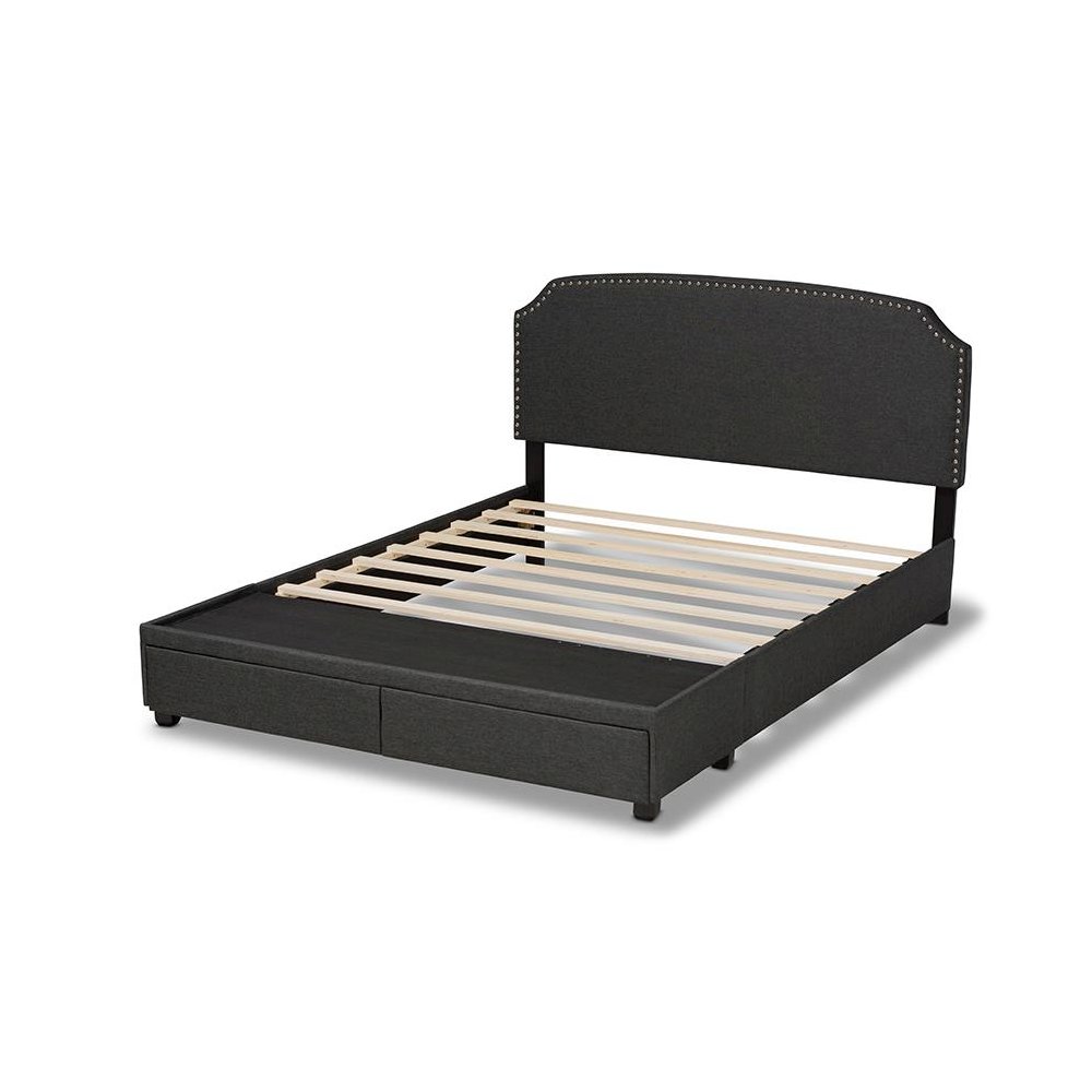 Larese Dark Grey Fabric Upholstered 2-Drawer Queen Size Platform Storage Bed
