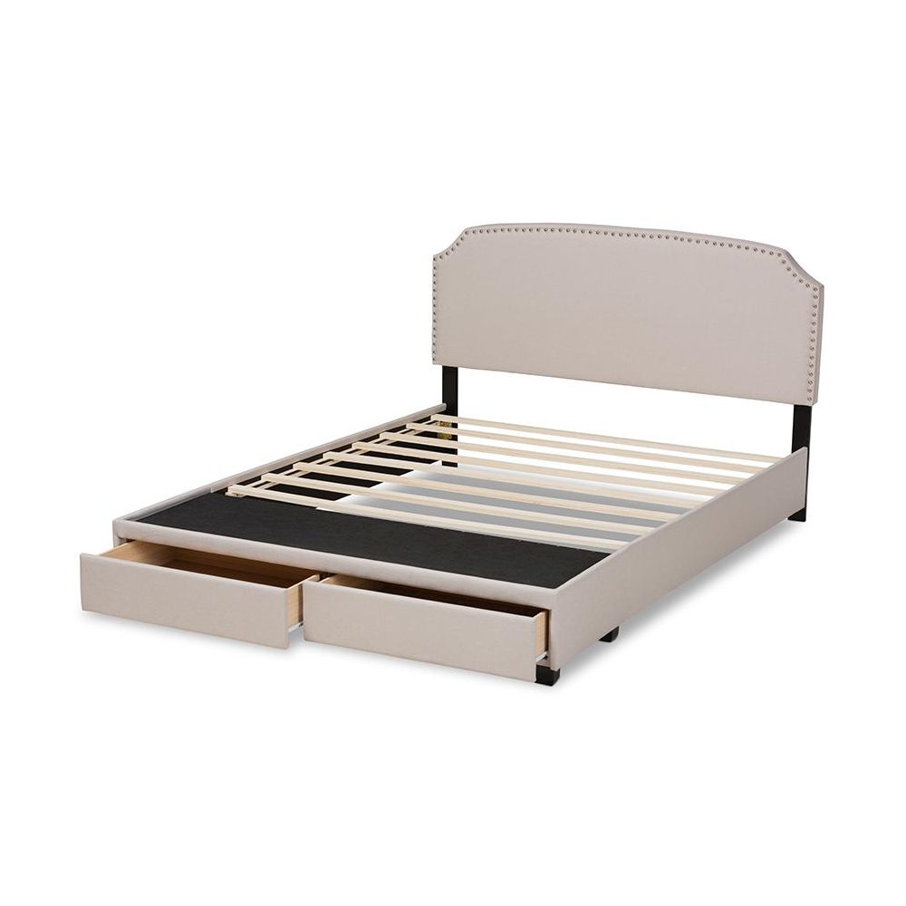 Larese Beige Fabric Upholstered 2-Drawer Queen Size Platform Storage Bed
