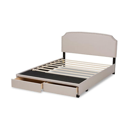 Larese Beige Fabric Upholstered 2-Drawer Queen Size Platform Storage Bed