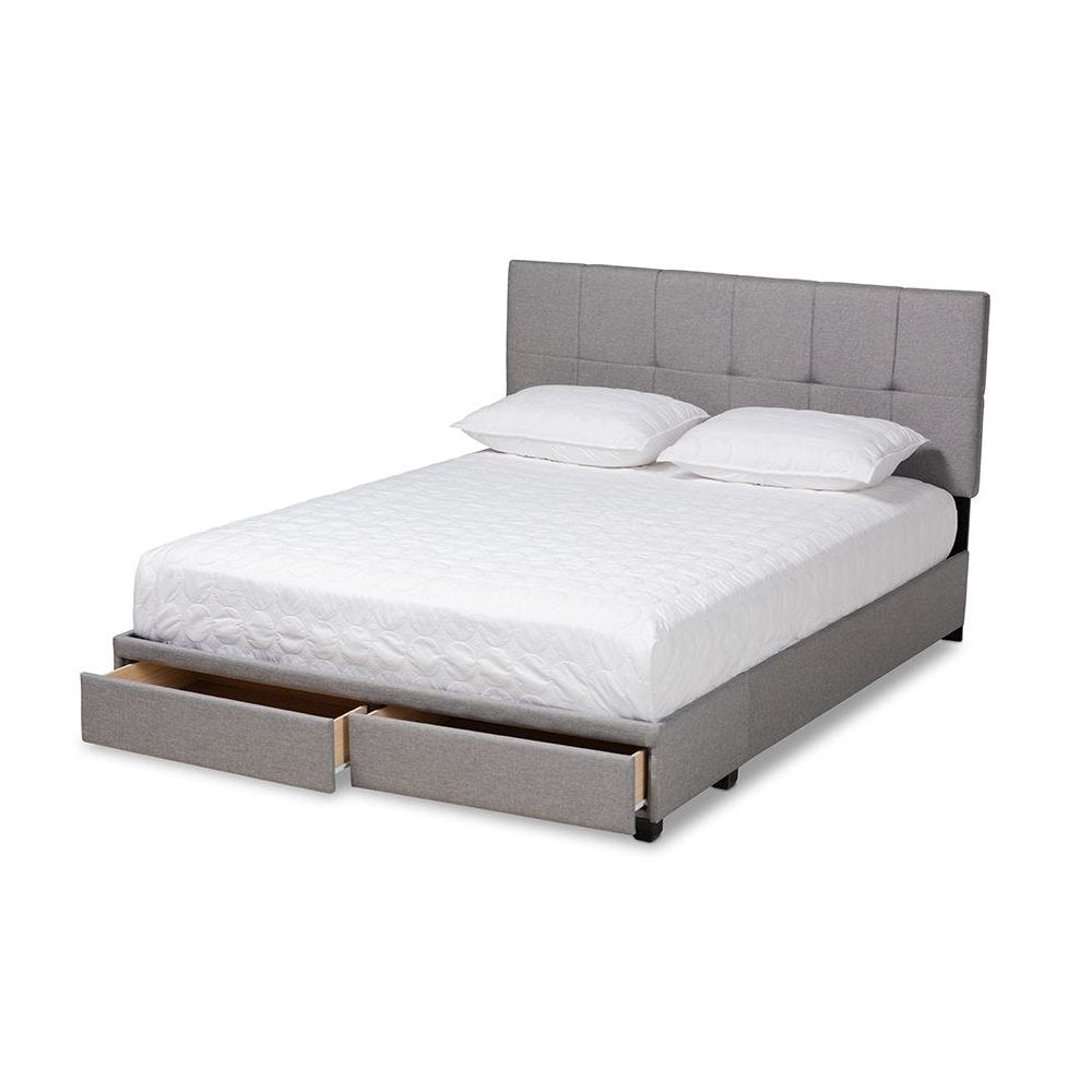 Netti Light Grey Fabric Upholstered 2-Drawer Queen Size Platform Storage Bed