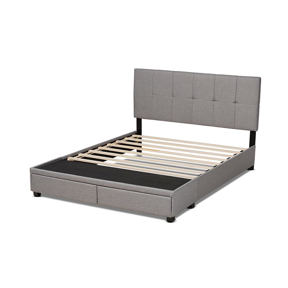 Netti Light Grey Fabric Upholstered 2-Drawer Queen Size Platform Storage Bed