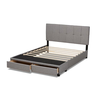 Netti Light Grey Fabric Upholstered 2-Drawer Queen Size Platform Storage Bed