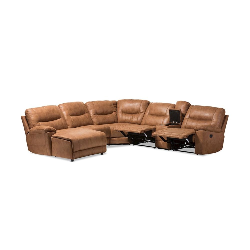 Light Brown Palomino Suede 6-Piece Sectional with Recliners Corner Lounge Suite