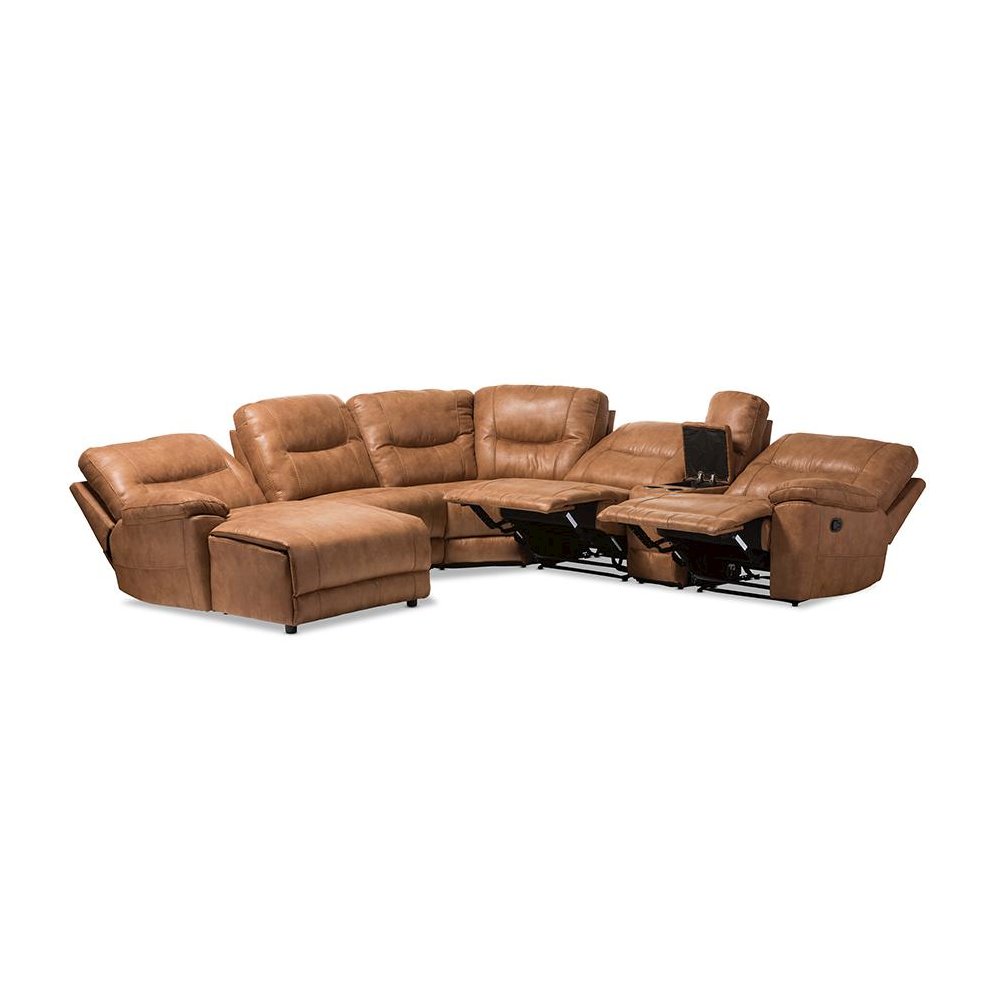 Light Brown Palomino Suede 6-Piece Sectional with Recliners Corner Lounge Suite