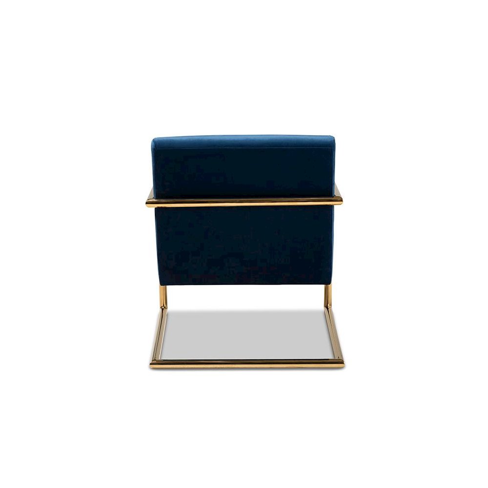 Luxe Navy Blue Velvet Fabric Upholstered Gold Finished Metal Lounge Chair
