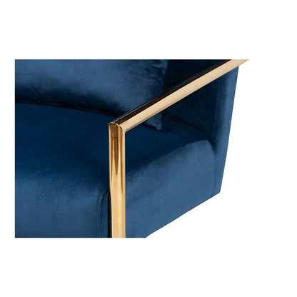 Luxe Navy Blue Velvet Fabric Upholstered Gold Finished Metal Lounge Chair