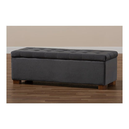 Grey Velvet Fabric Upholstered Grid-Tufted Storage Ottoman Bench