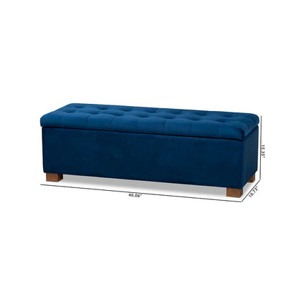 Navy Blue Velvet Fabric Upholstered Grid-Tufted Storage Ottoman Bench