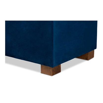 Navy Blue Velvet Fabric Upholstered Grid-Tufted Storage Ottoman Bench